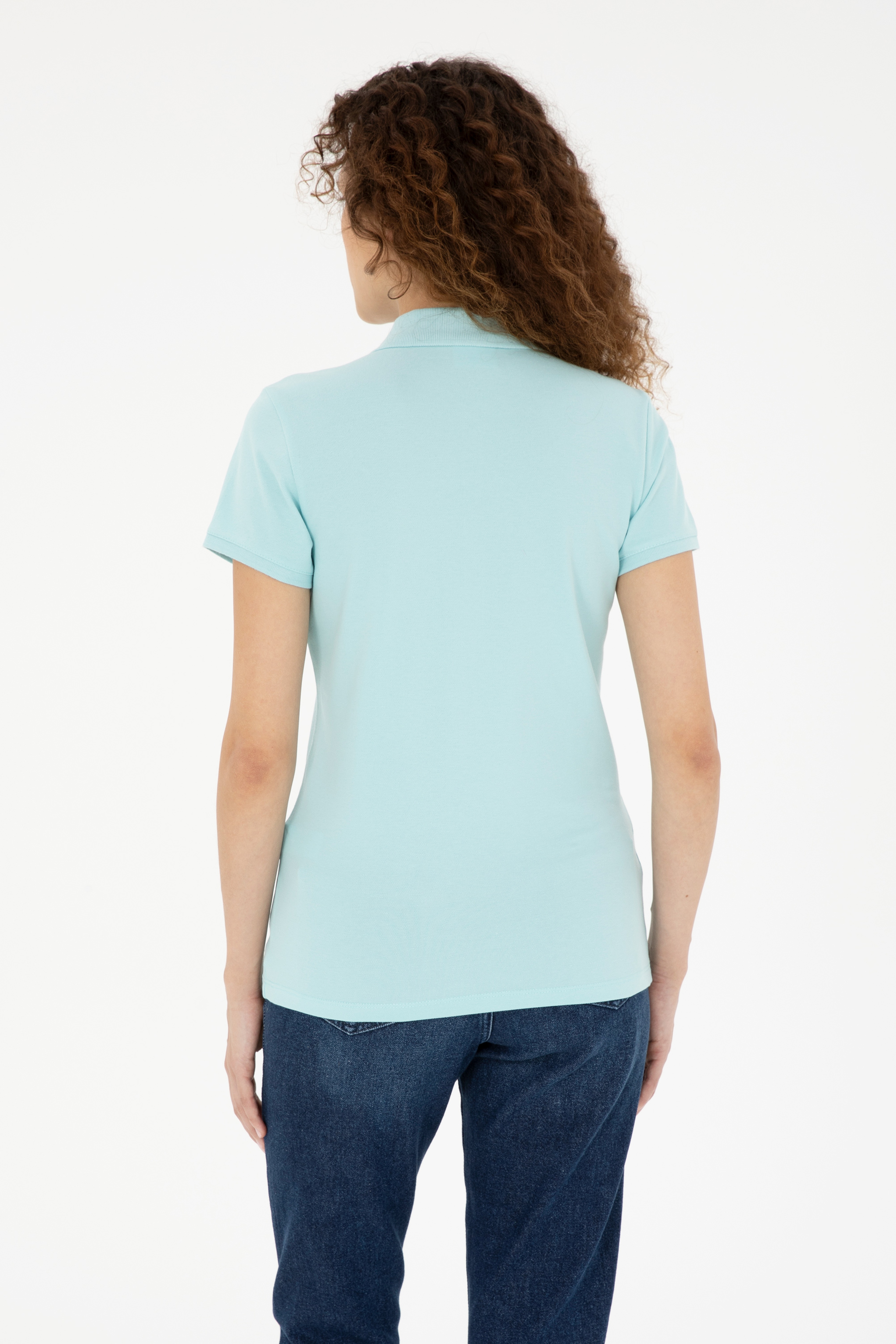 Kadın Su Yeşili Basic Polo Yaka Tişört - Image 5