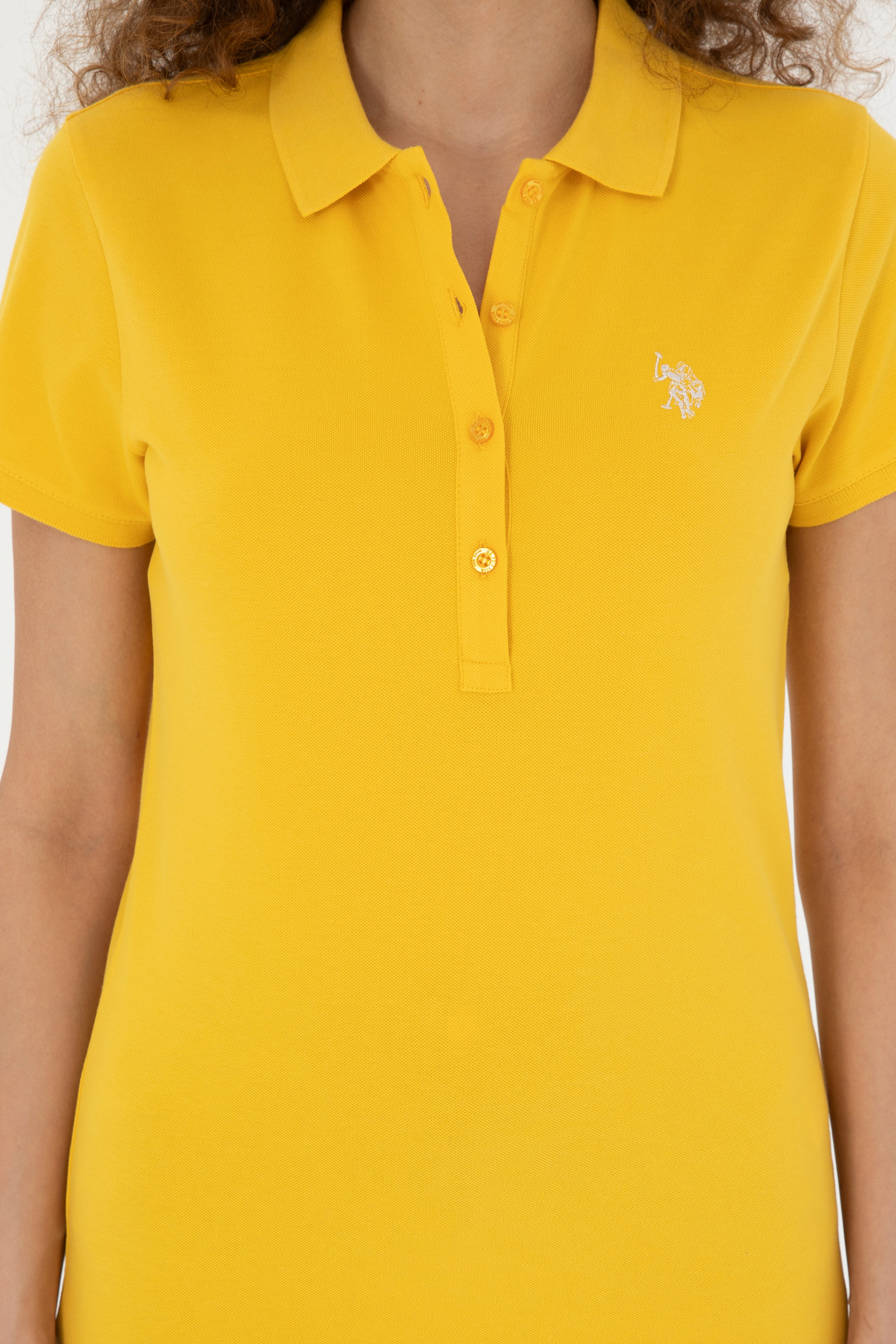 Kadın Sarı Basic Polo Yaka Tişört