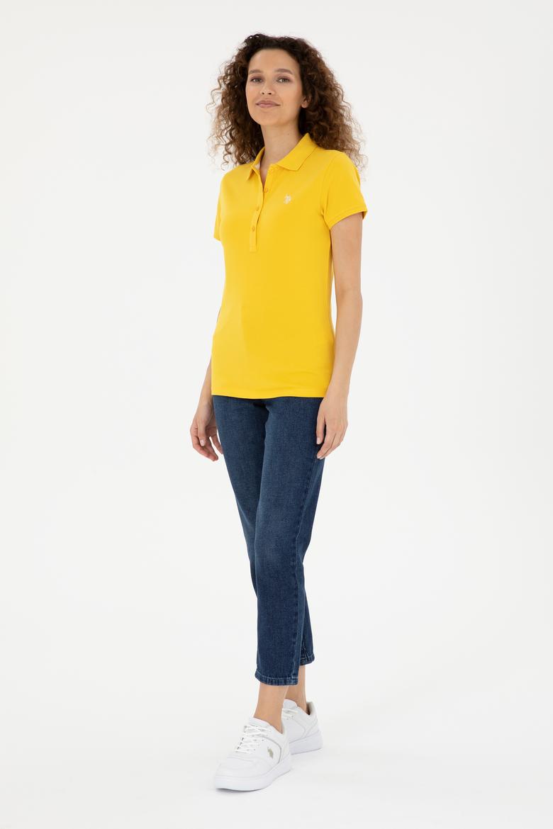 Kadın Sarı Basic Polo Yaka Tişört - 50280057122