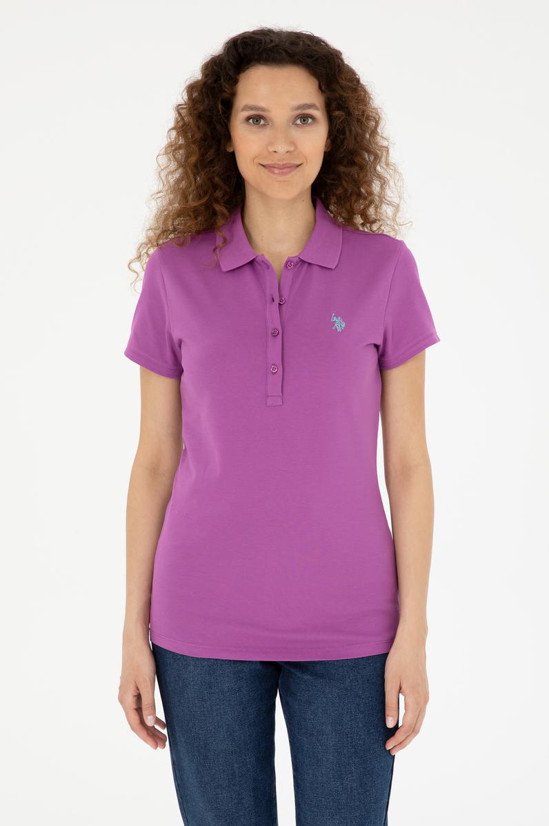 Kadın Mor Basic Polo Yaka Tişört