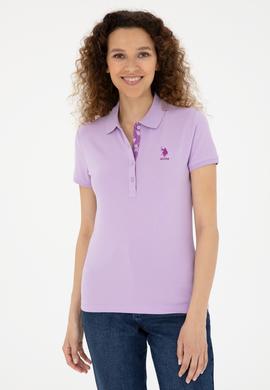 Kadın Lila Basic Polo Yaka Tişört - 50280060188