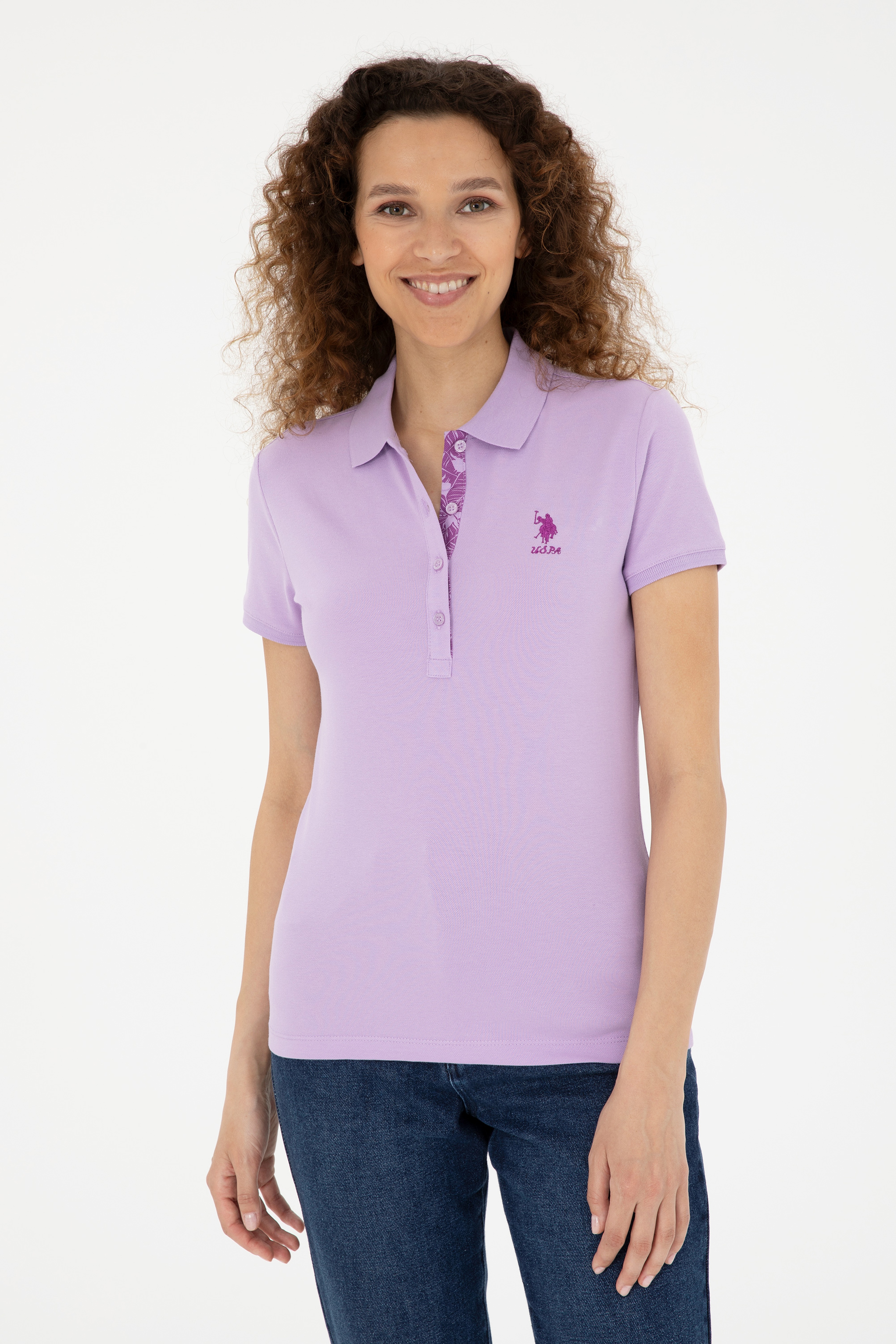 Kadın Lila Basic Polo Yaka Tişört