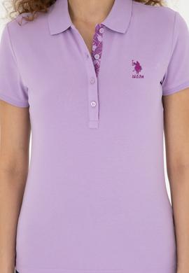 Kadın Lila Basic Polo Yaka Tişört - 50280060188