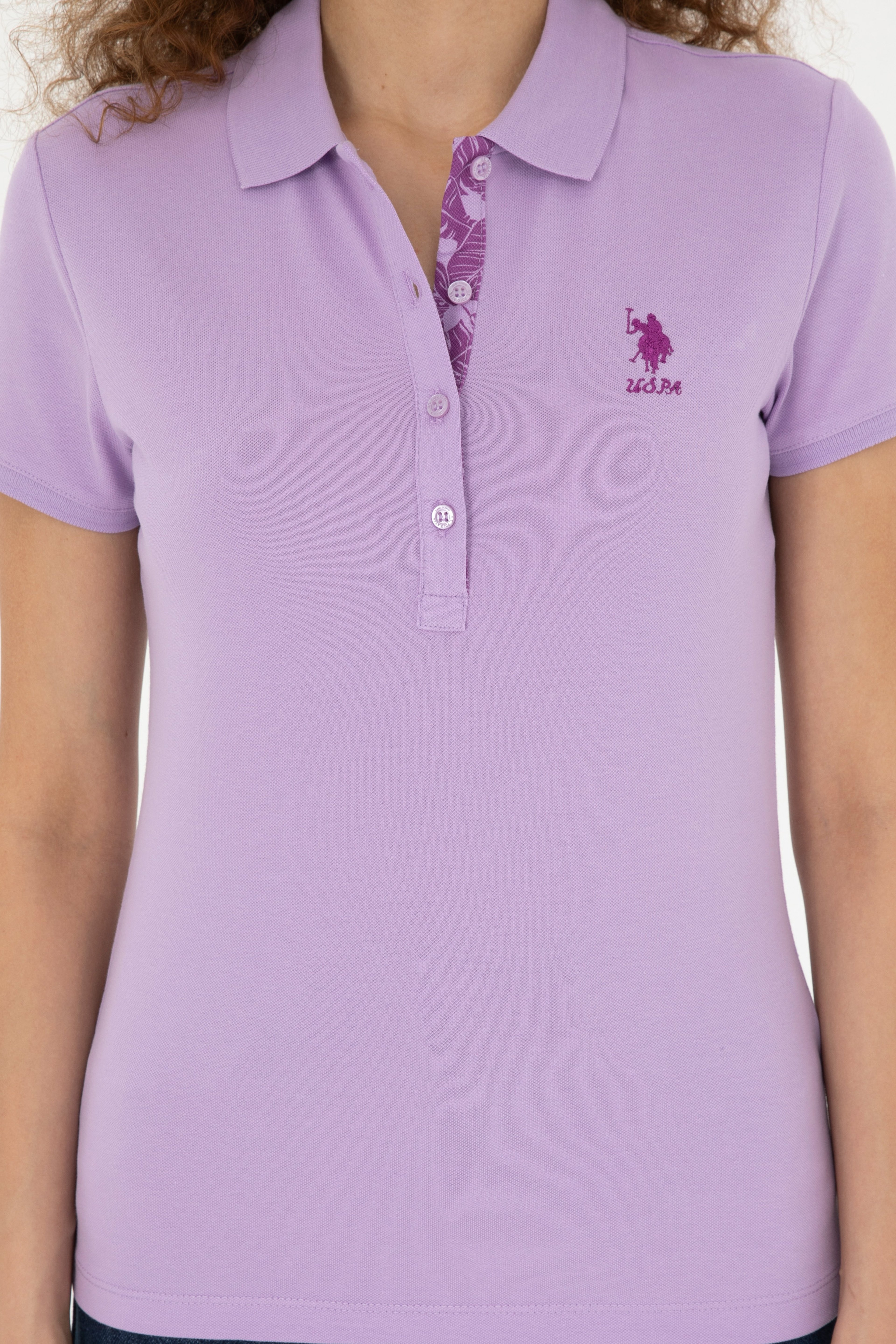 Kadın Lila Basic Polo Yaka Tişört - Image 6