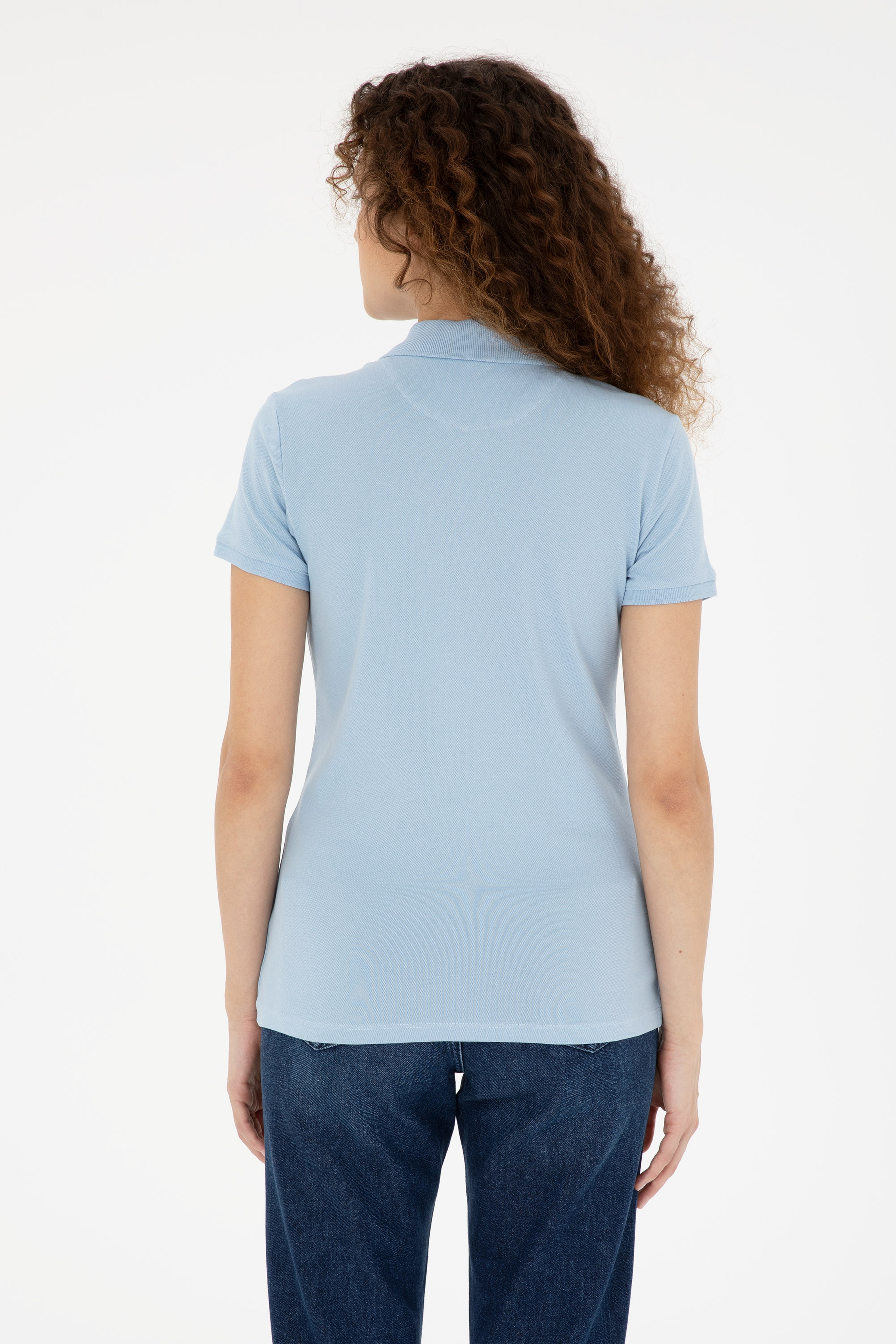 Kadın Açık Mavi Basic Polo Yaka Tişört - Image 5