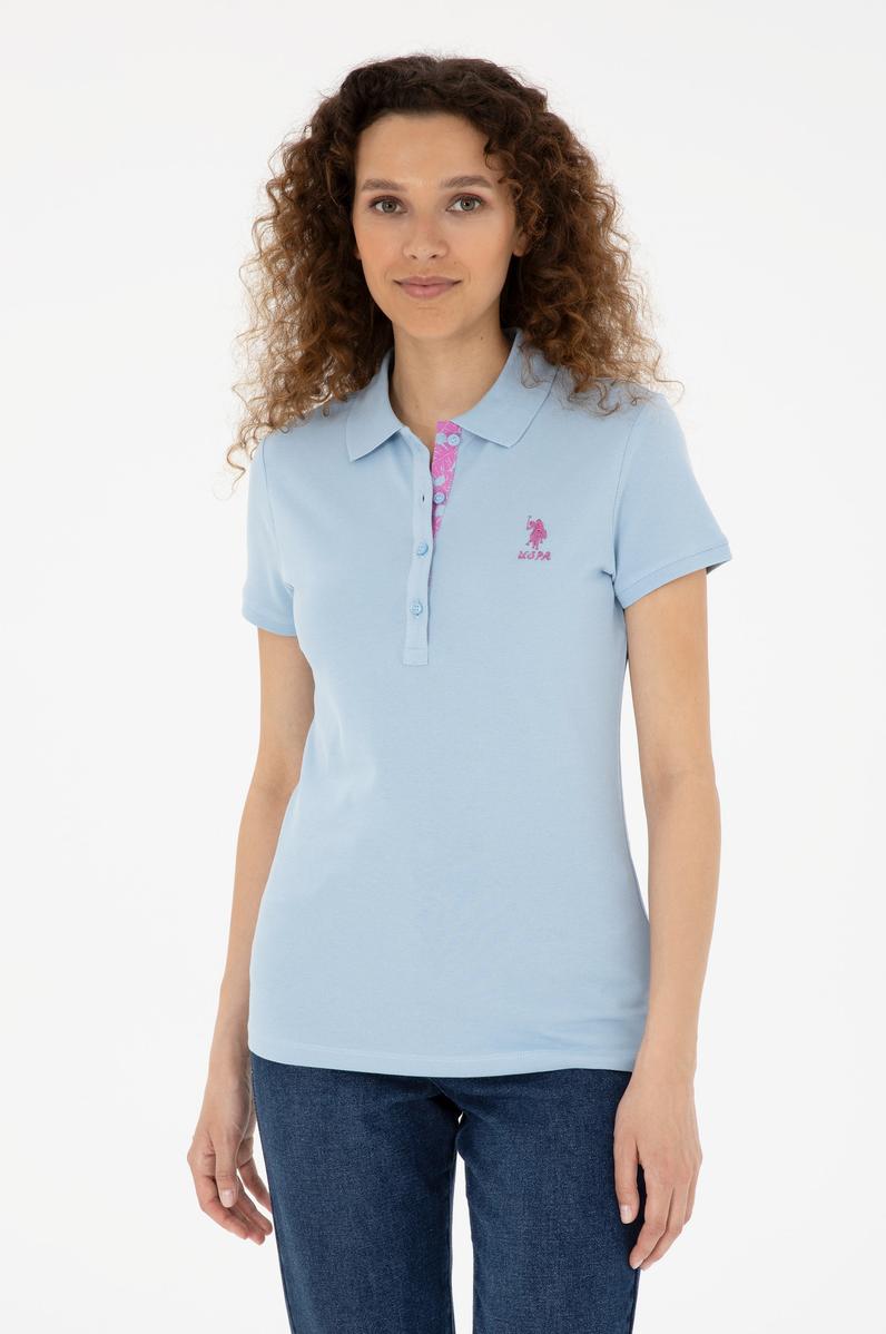 Kadın Açık Mavi Basic Polo Yaka Tişört