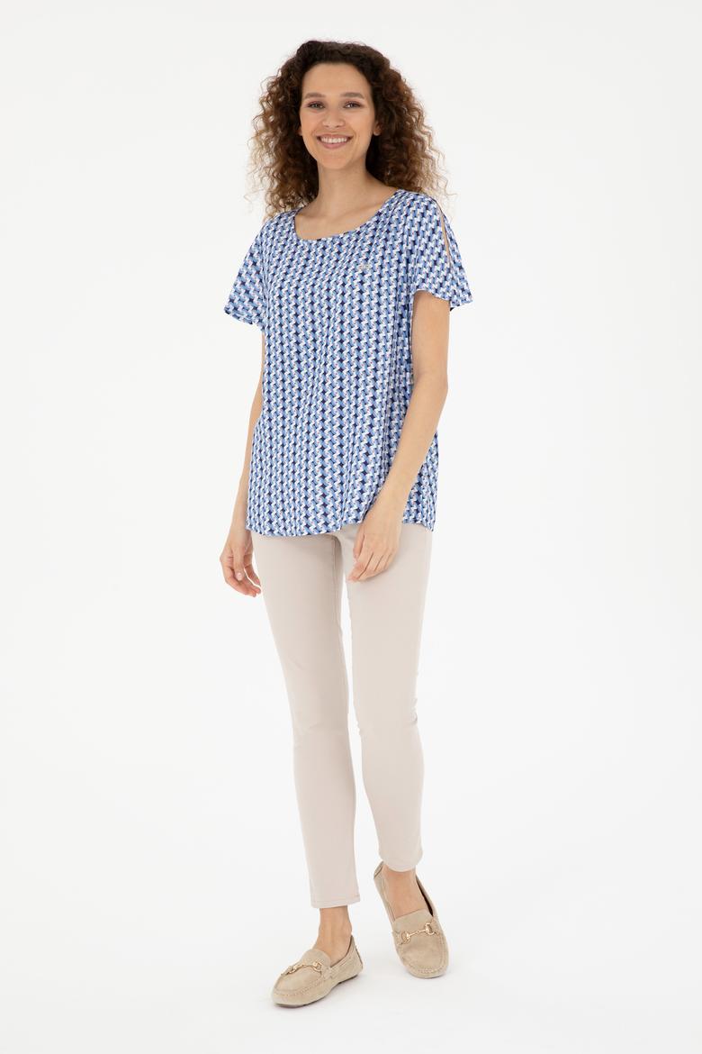 Kadın Saks Kısa Kollu Gömlek - 50283438004