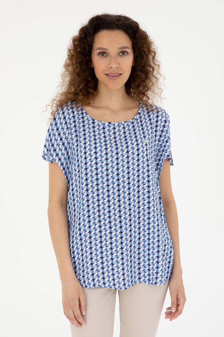 Kadın Saks Kısa Kollu Gömlek - 50283438004