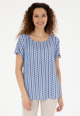 Kadın Saks Kısa Kollu Gömlek - 50283438004