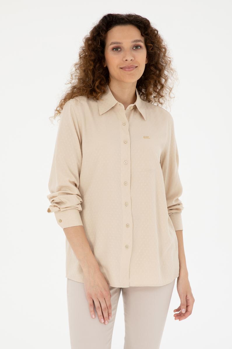 Kadın Açık Haki Uzun Kollu Gömlek