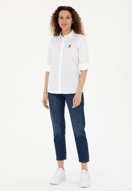 Kadın Beyaz Uzun Kollu Basic Gömlek - 50283989010