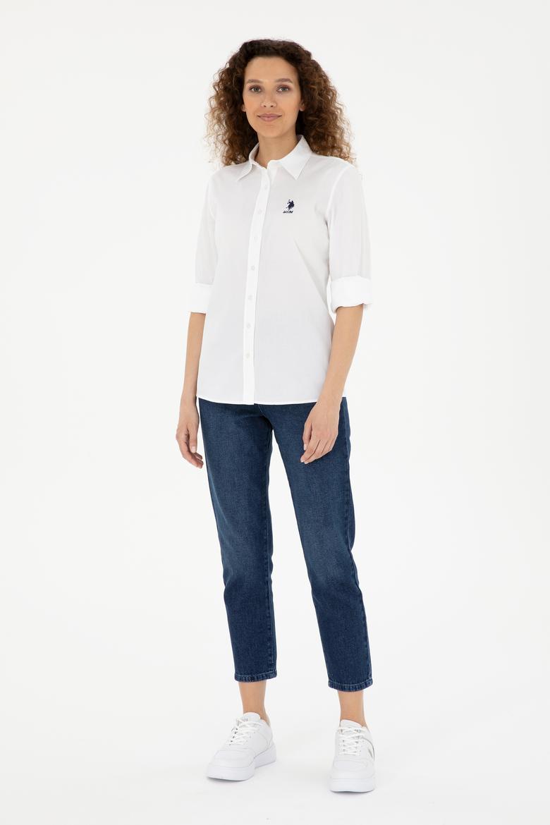 Kadın Beyaz Uzun Kollu Basic Gömlek - 50283989010