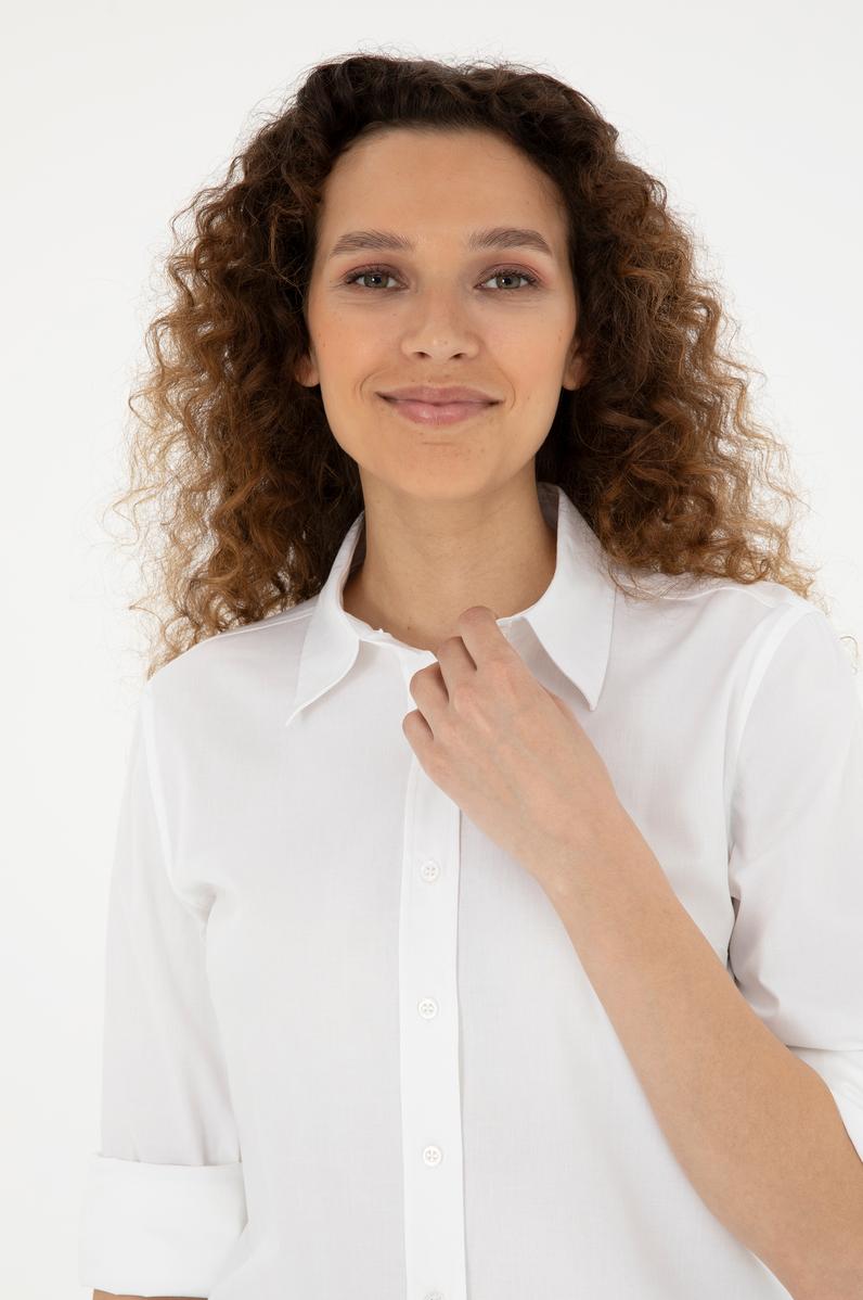 Kadın Beyaz Uzun Kollu Basic Gömlek