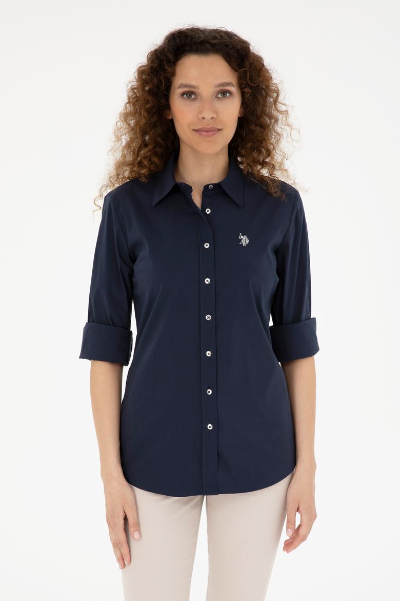 Kadın Lacivert Uzun Kollu Basic Gömlek