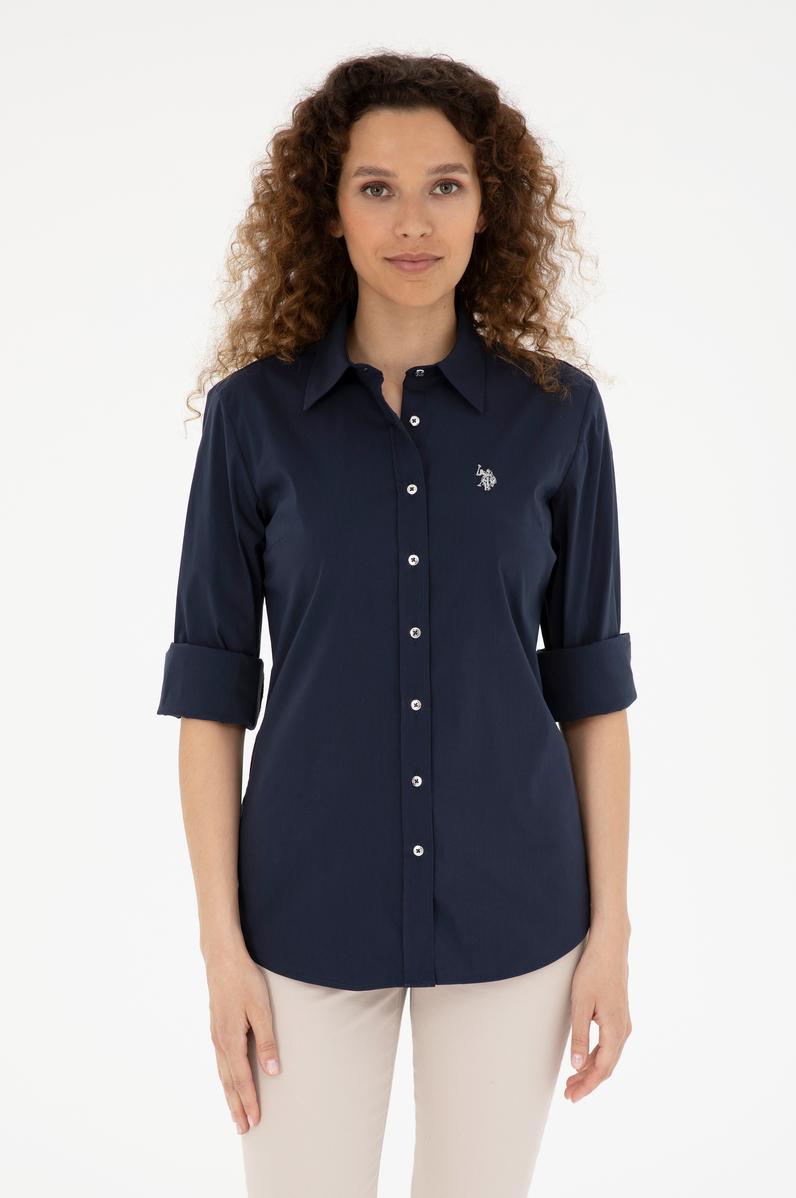 Kadın Lacivert Uzun Kollu Basic Gömlek