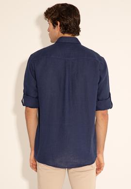 Lacivert Unisex Keten Gömlek - 50284324019