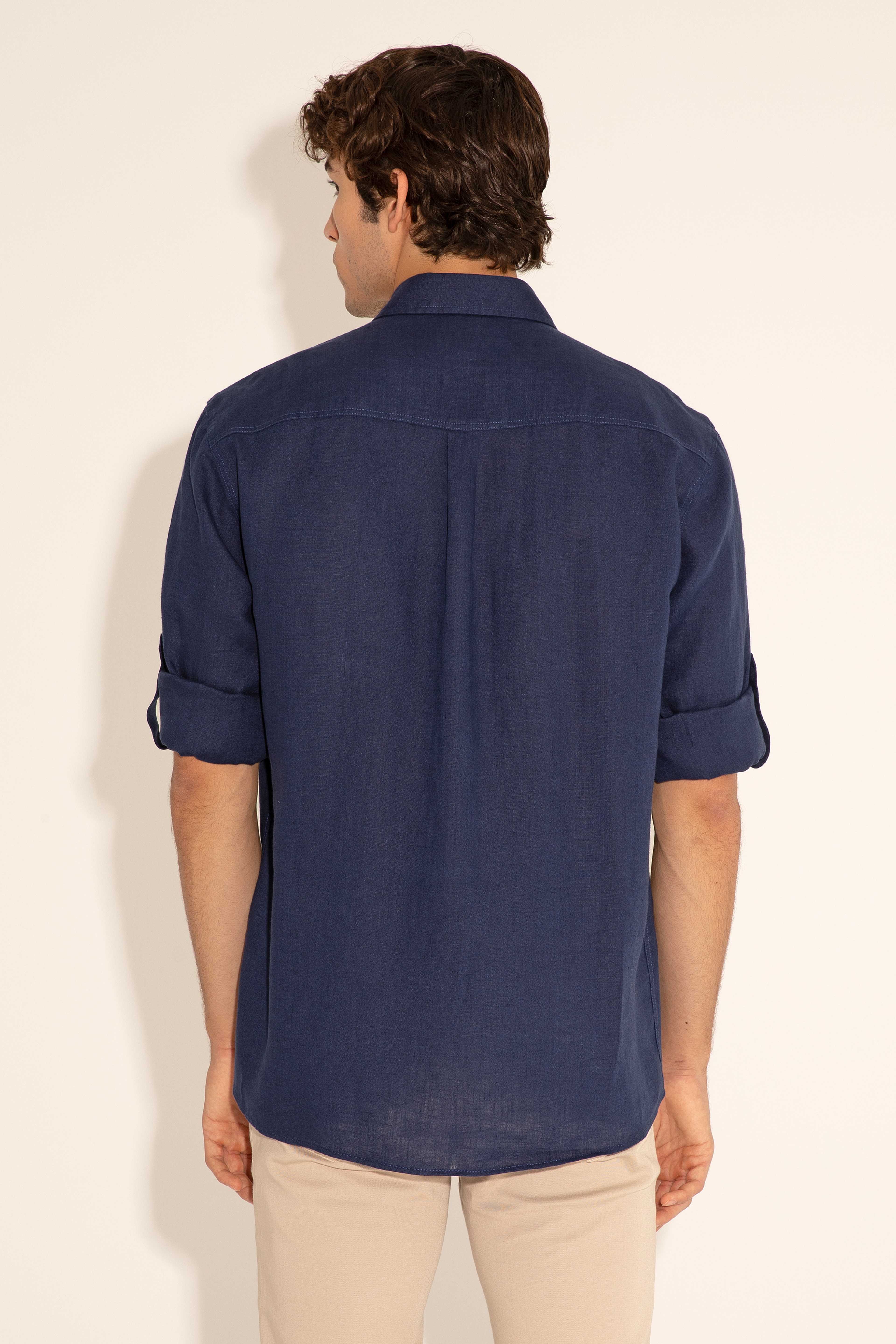 Lacivert Unisex Keten Gömlek - Image 6