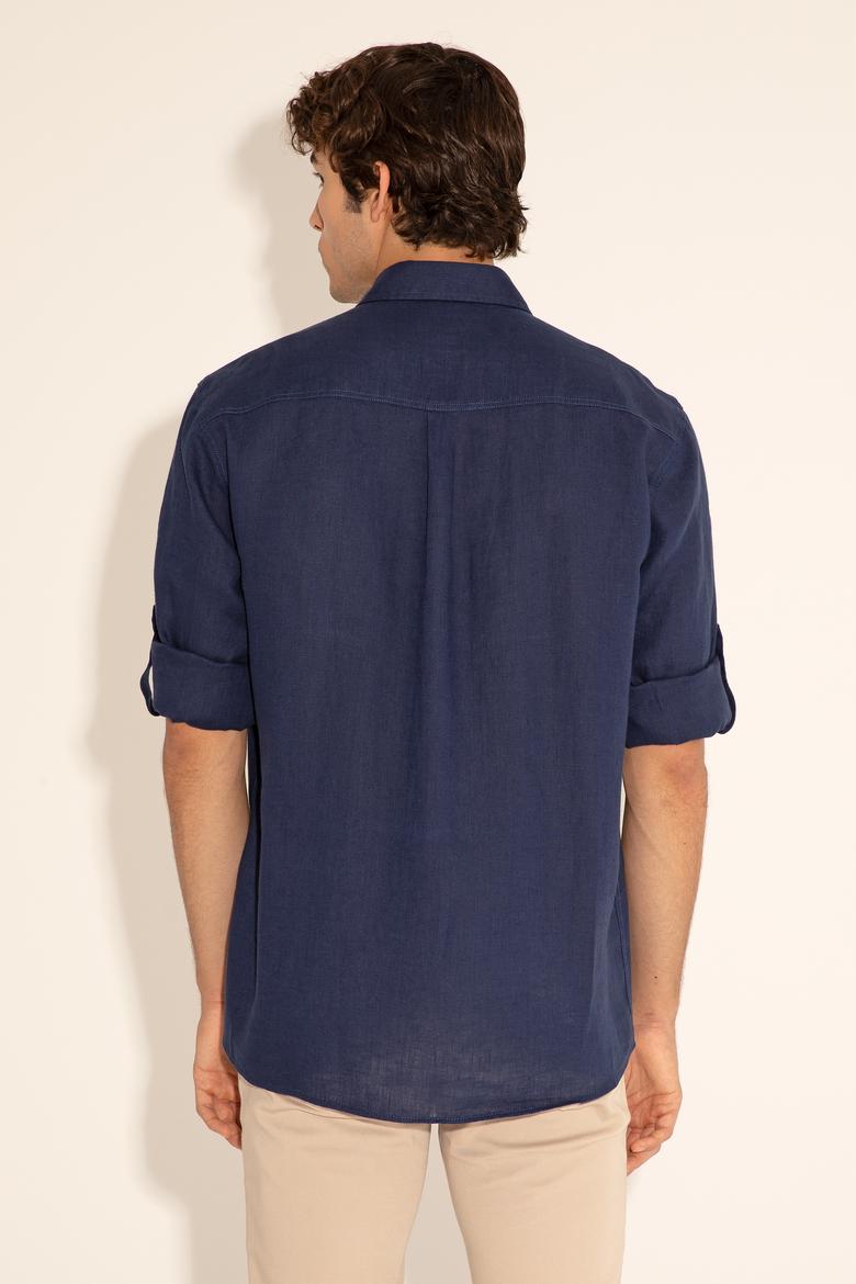 Lacivert Unisex Keten Gömlek - 50284324019