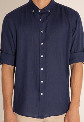 Lacivert Unisex Keten Gömlek - 50284324019