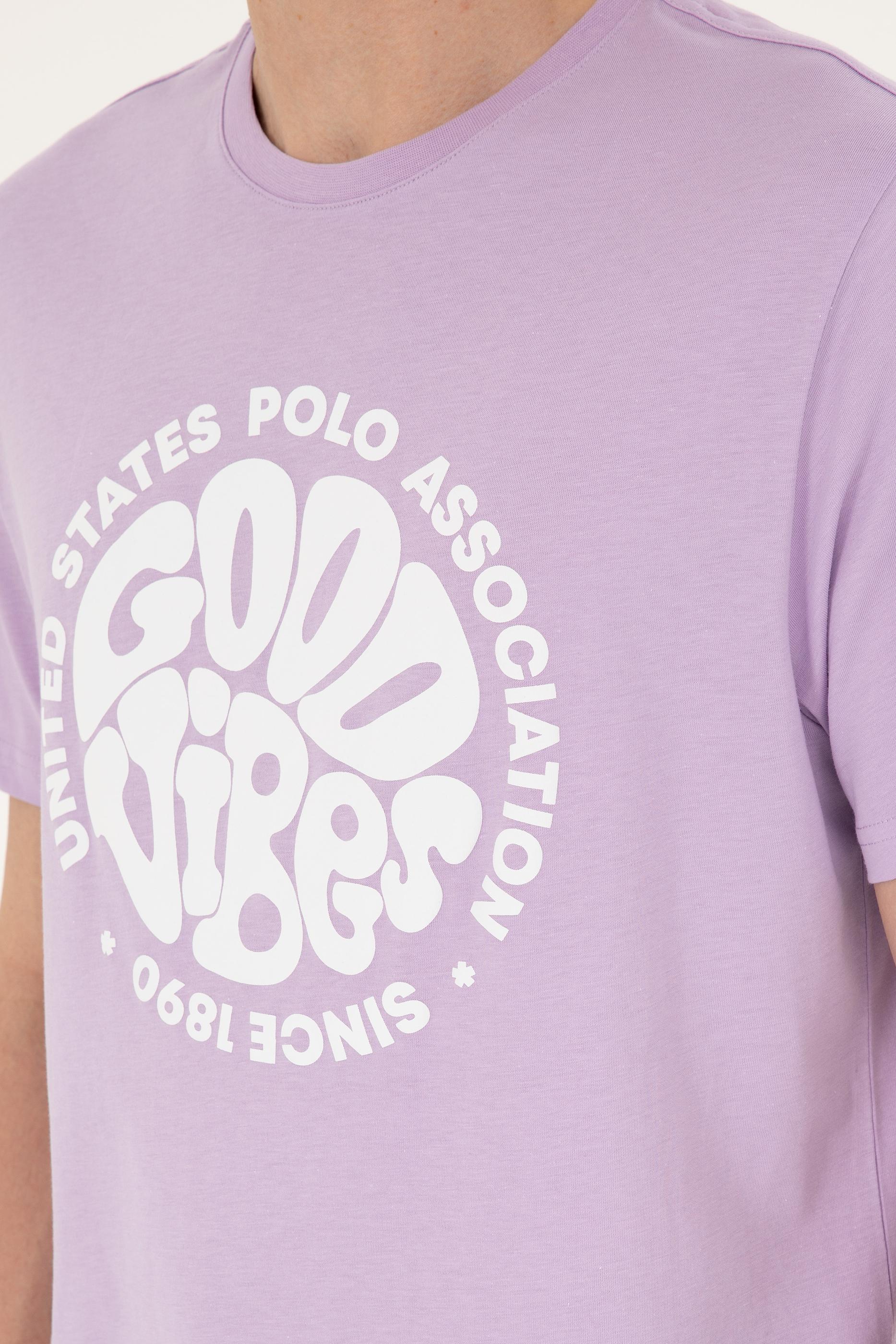 Erkek Regular Fit Bisiklet Yaka Lila Tişört