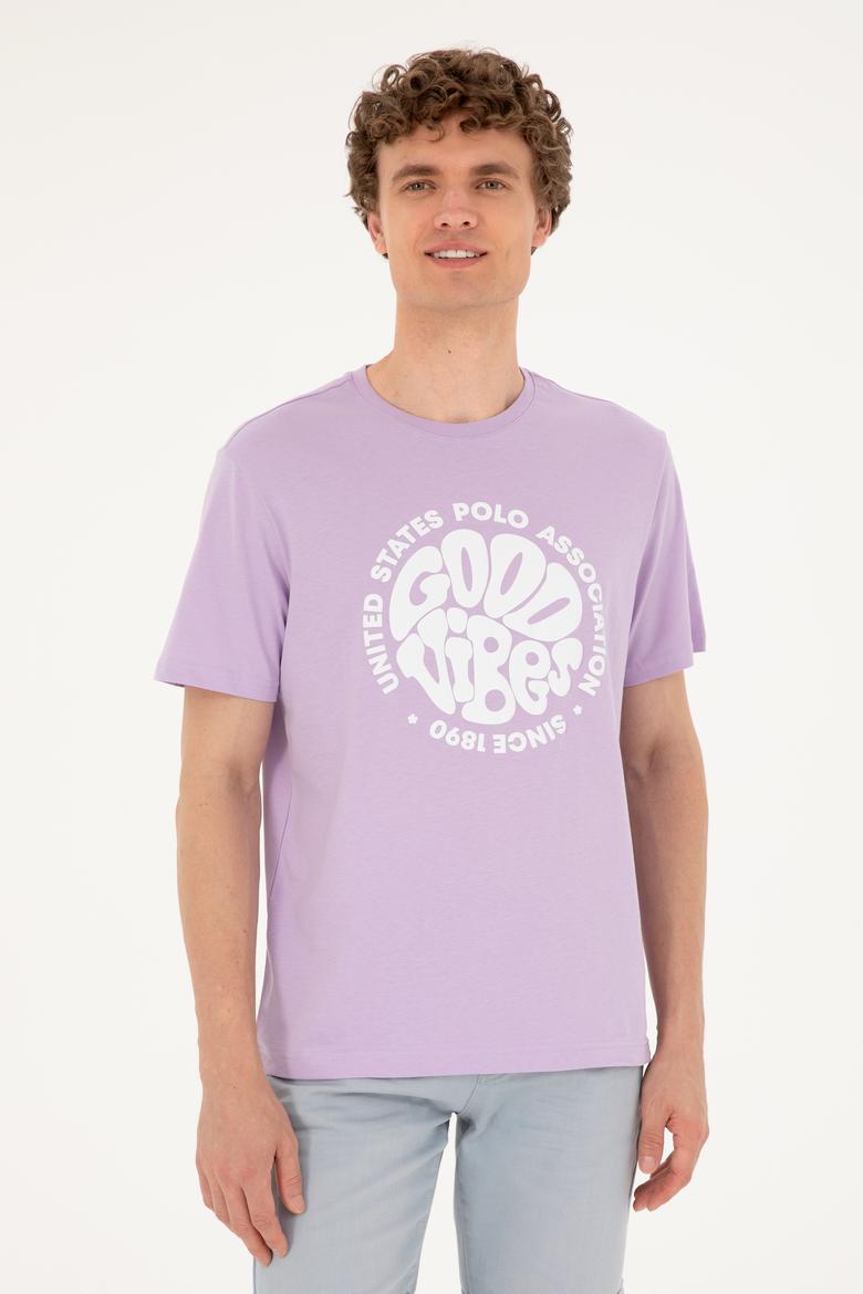 Erkek Regular Fit Bisiklet Yaka Lila Tişört