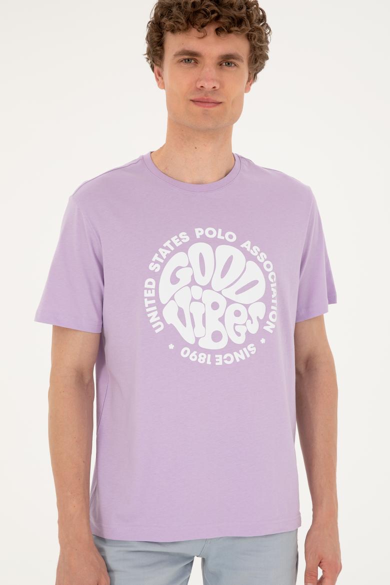 Erkek Regular Fit Bisiklet Yaka Lila Tişört - 50281078056