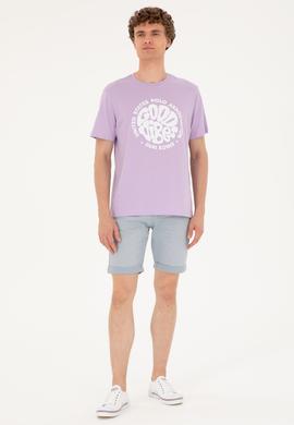 Erkek Regular Fit Bisiklet Yaka Lila Tişört - 50281078056