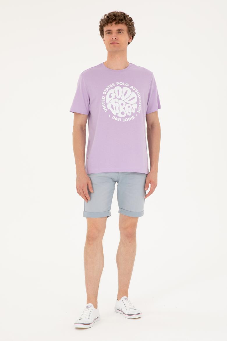 Erkek Regular Fit Bisiklet Yaka Lila Tişört - 50281078056