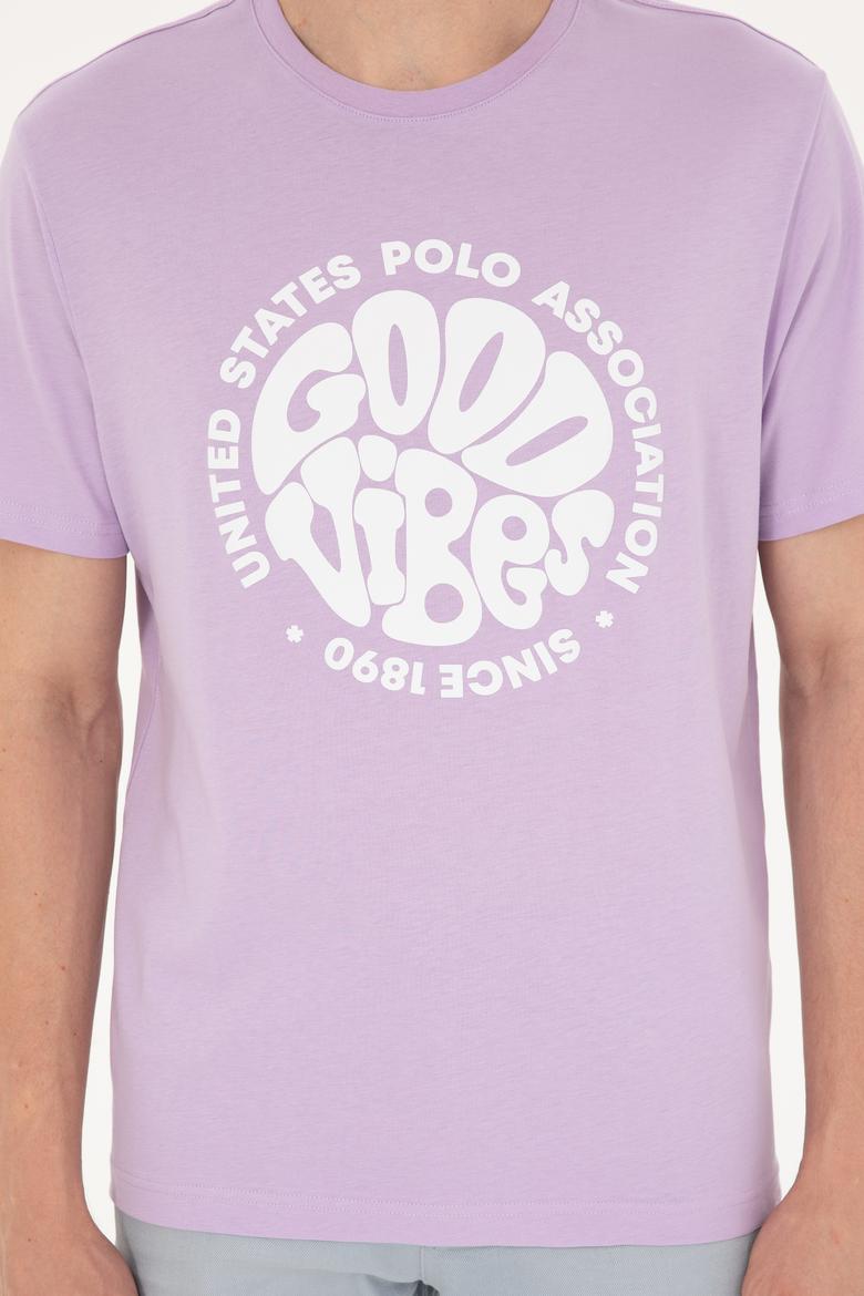 Erkek Regular Fit Bisiklet Yaka Lila Tişört - 50281078056