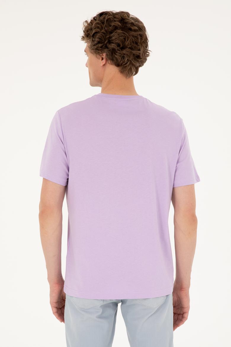 Erkek Regular Fit Bisiklet Yaka Lila Tişört - 50281078056