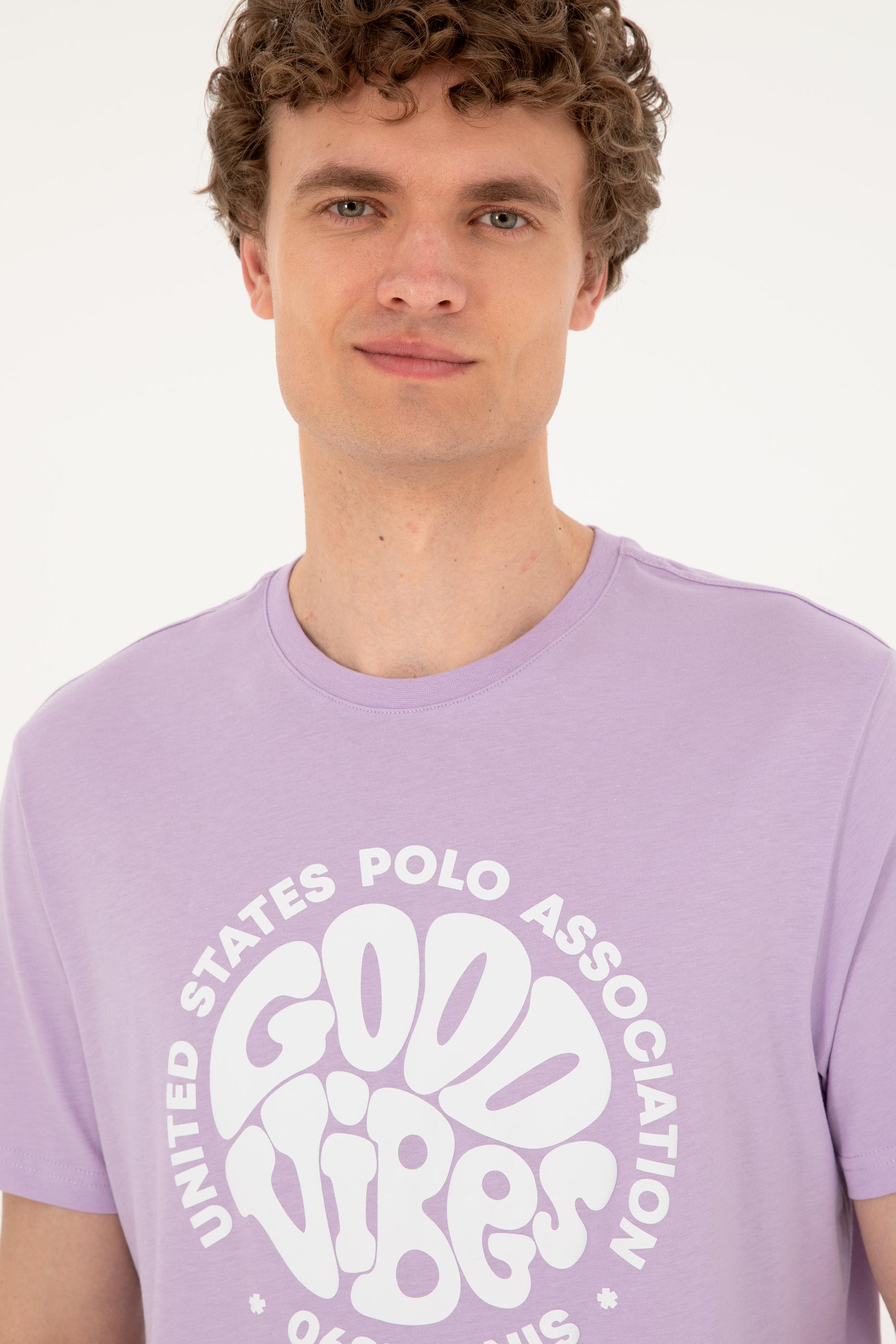 Erkek Regular Fit Bisiklet Yaka Lila Tişört