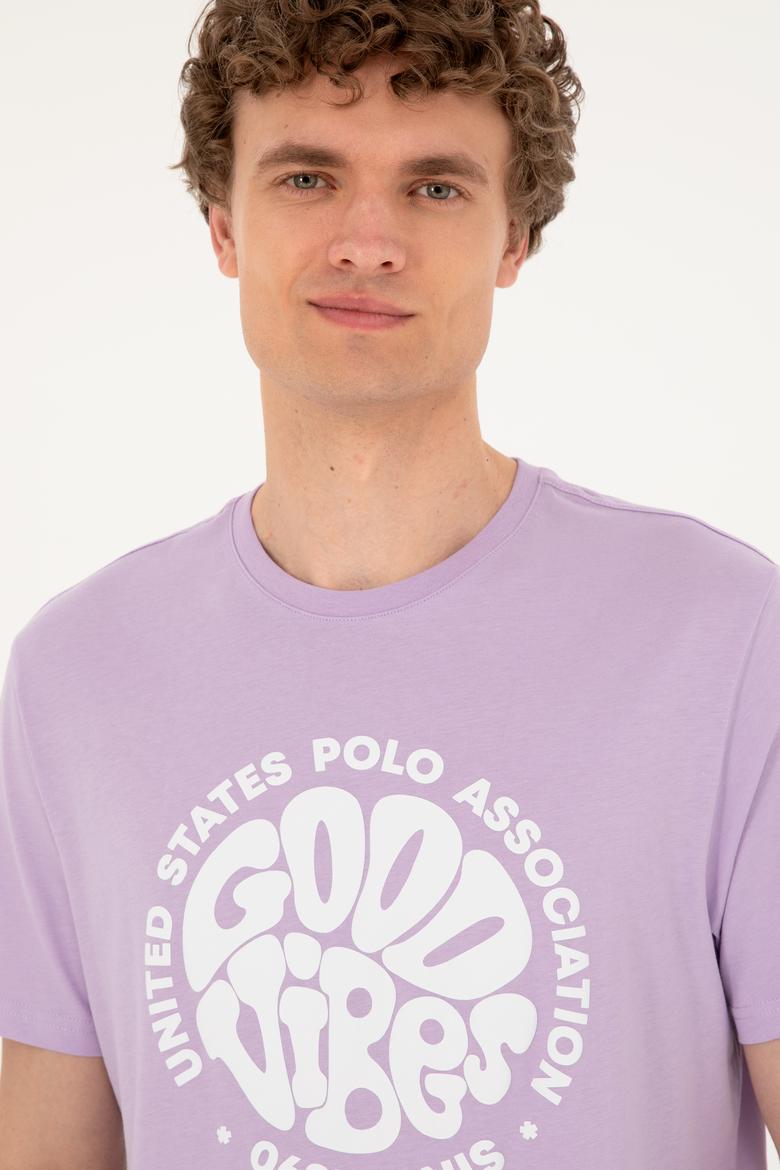 Erkek Regular Fit Bisiklet Yaka Lila Tişört - 50281078056