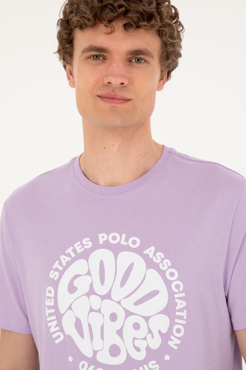 Erkek Regular Fit Bisiklet Yaka Lila Tişört