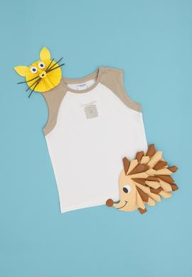 Erkek Çocuk Ekru Kolsuz Bisiklet Yaka Tişört - 50281709028