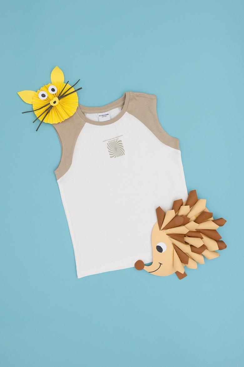 Erkek Çocuk Ekru Kolsuz Bisiklet Yaka Tişört