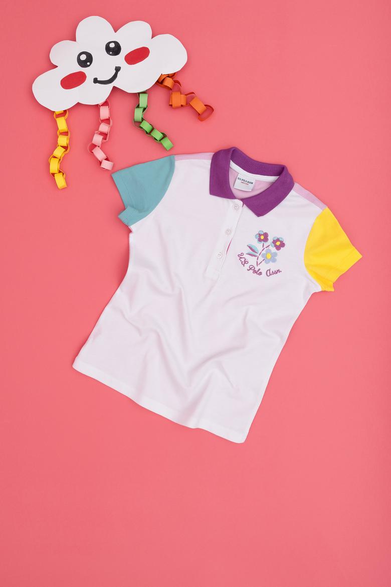 Kız Çocuk Beyaz Polo Yaka Tişört