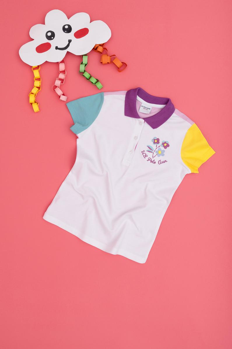 Kız Çocuk Beyaz Polo Yaka Tişört