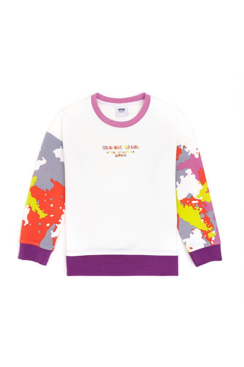 Kız Çocuk Beyaz Bisiklet Yaka Sweatshirt - 50284352019