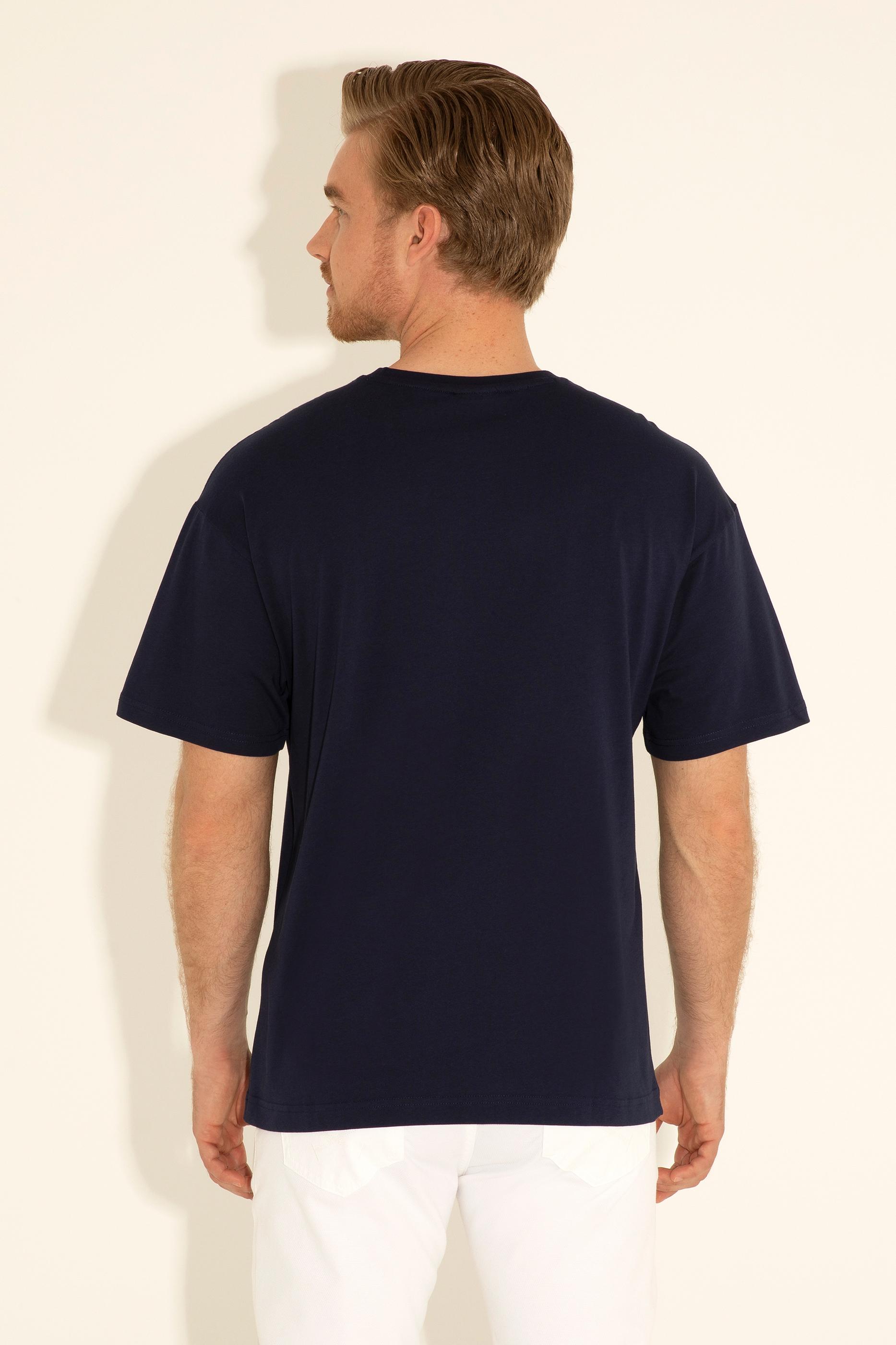 Erkek Comfort Fit Bisiklet Yaka Lacivert Tişört