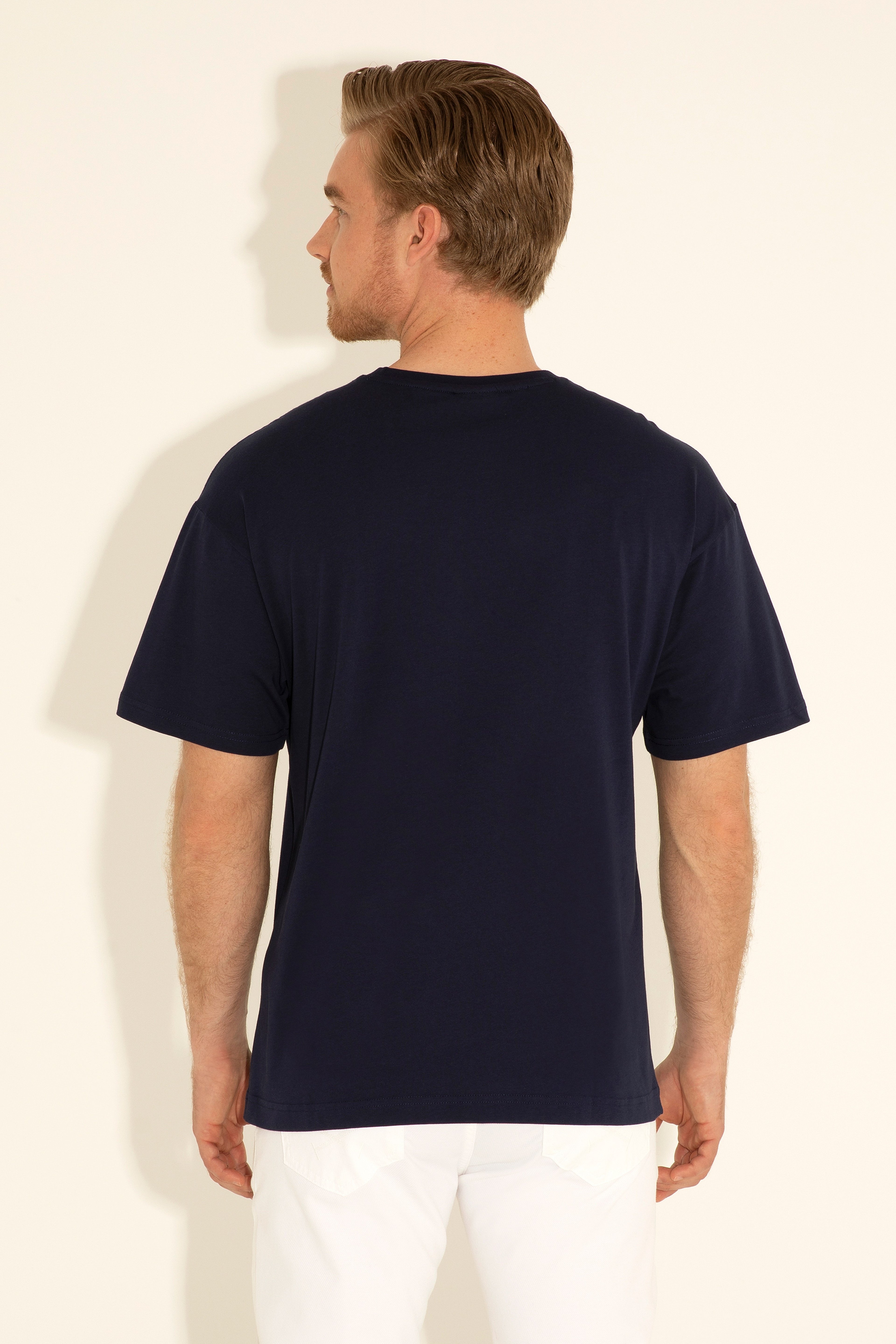 Erkek Comfort Fit Bisiklet Yaka Lacivert Tişört - Image 6
