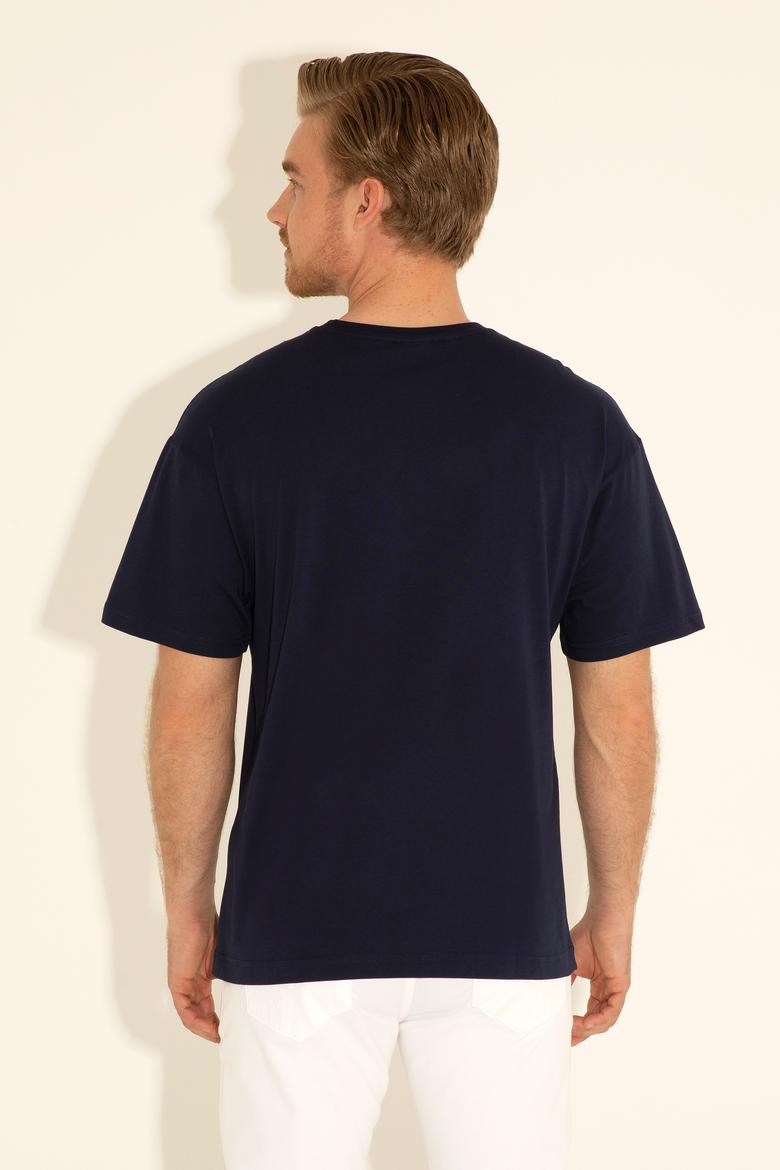 Erkek Comfort Fit Bisiklet Yaka Lacivert Tişört - 50289221011