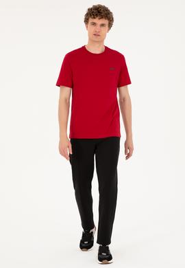 Erkek Regular Fit Bisiklet Yaka Bordo Tişört - 50294290049