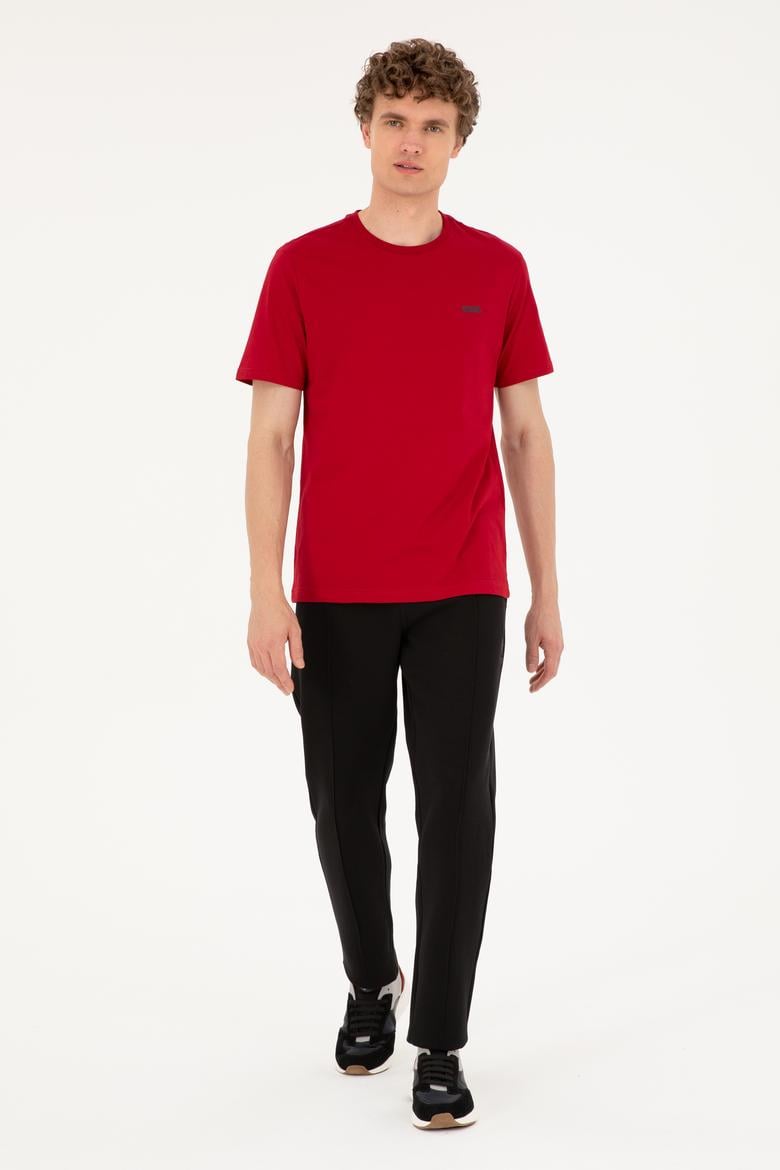 Erkek Regular Fit Bisiklet Yaka Bordo Tişört - 50294290049