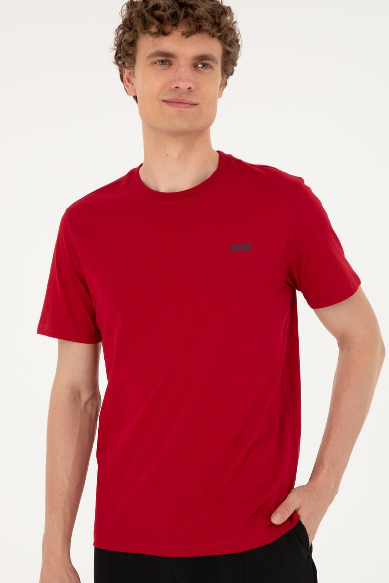 Erkek Regular Fit Bisiklet Yaka Bordo Tişört - 50294290049