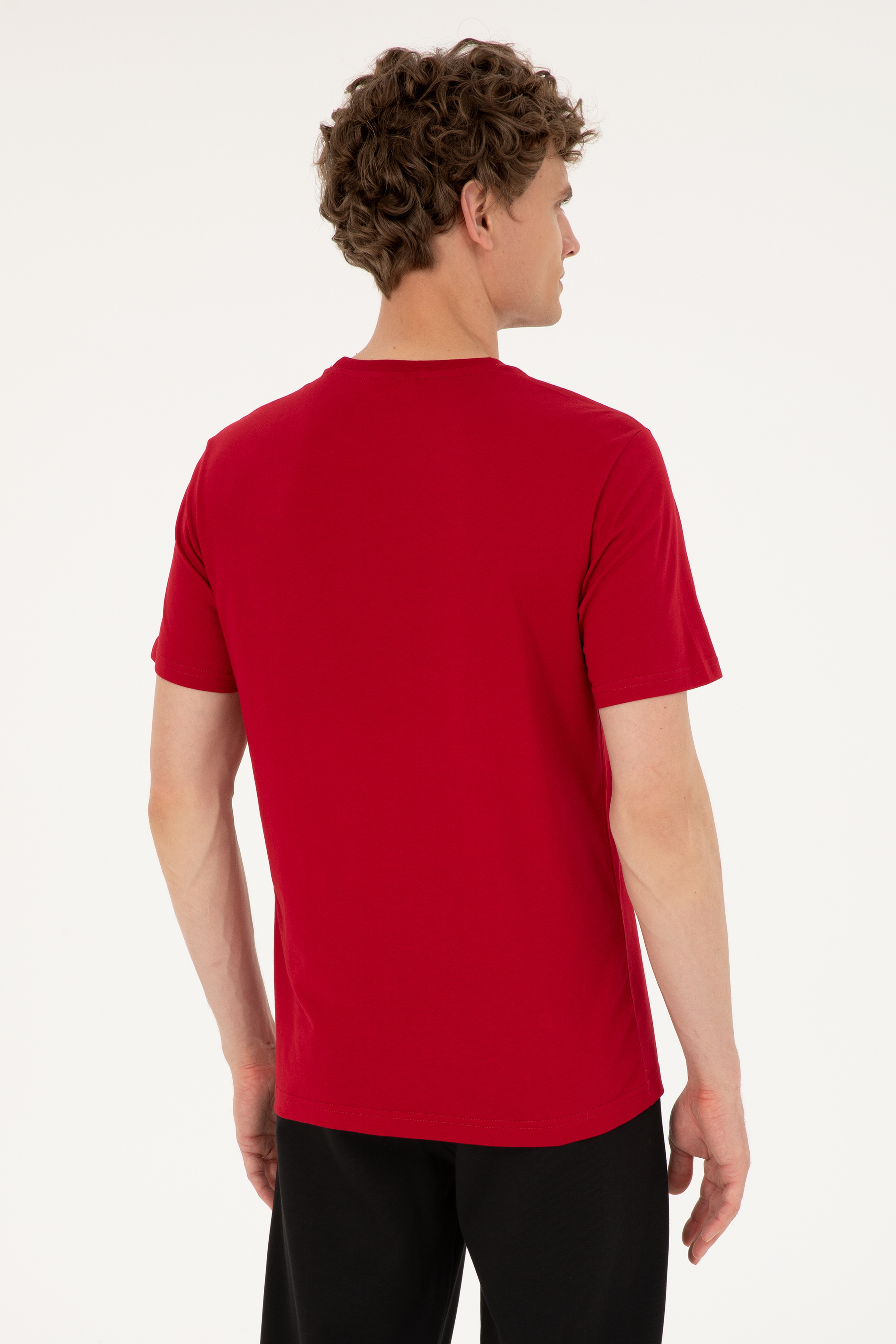 Erkek Regular Fit Bisiklet Yaka Bordo Tişört - Image 5