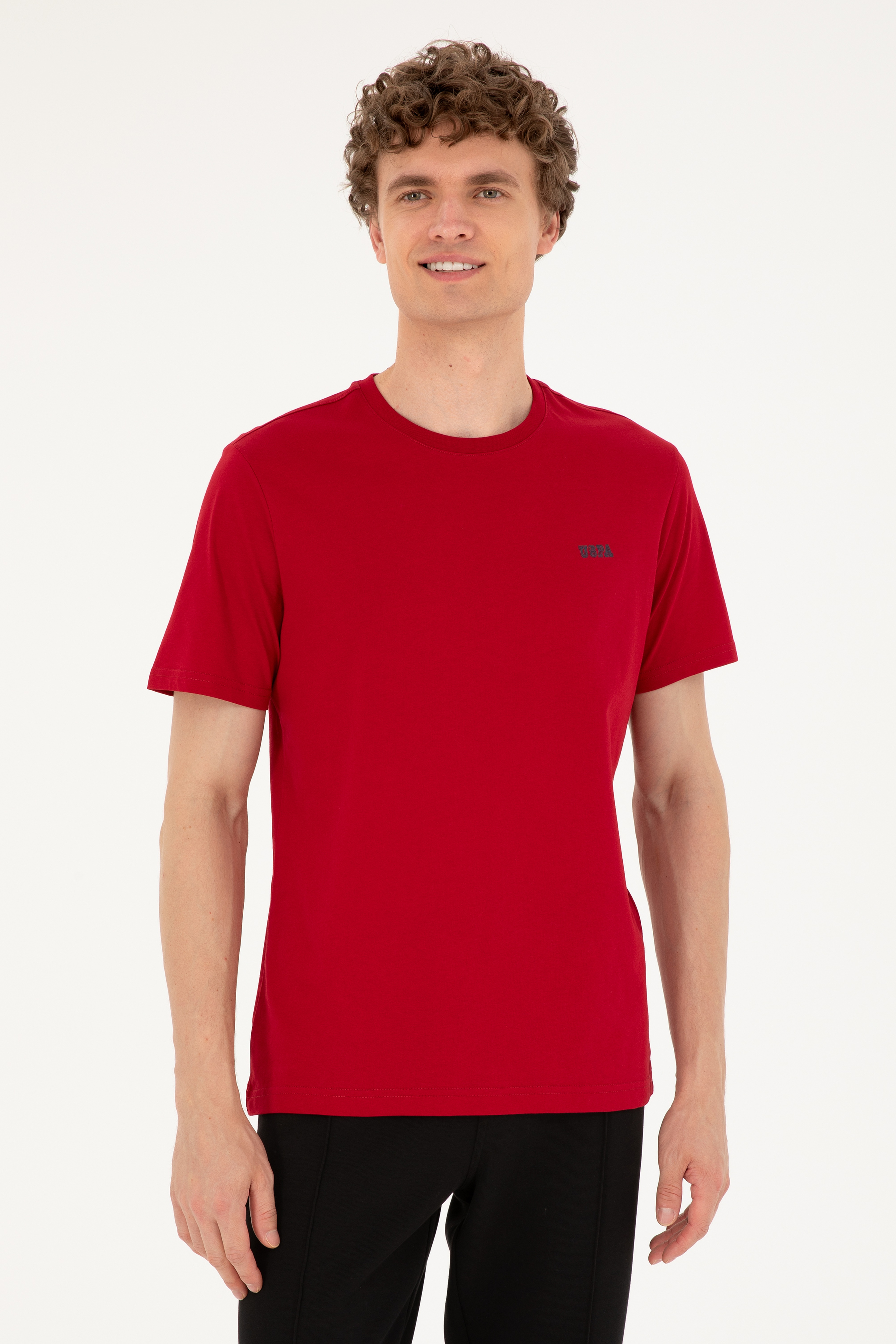 Erkek Regular Fit Bisiklet Yaka Bordo Tişört - Image 1