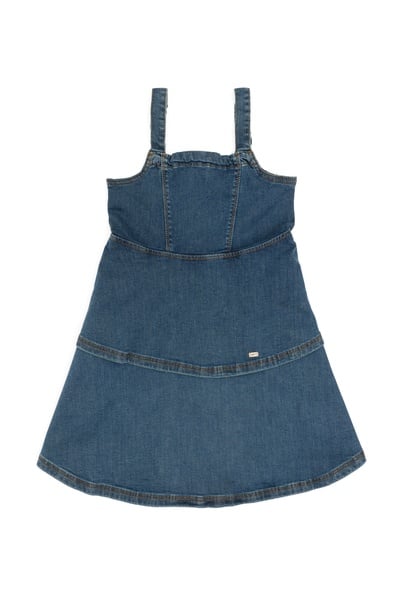 Kız Çocuk Koyu Mavi Kolsuz Jean Elbise