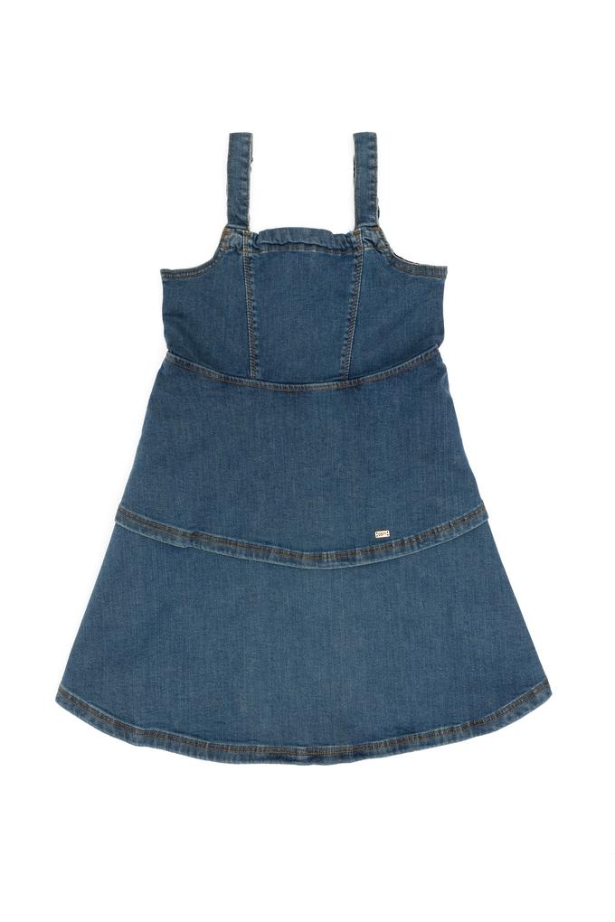 Kız Çocuk Koyu Mavi Kolsuz Jean Elbise