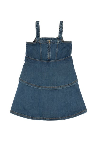 Kız Çocuk Koyu Mavi Kolsuz Jean Elbise