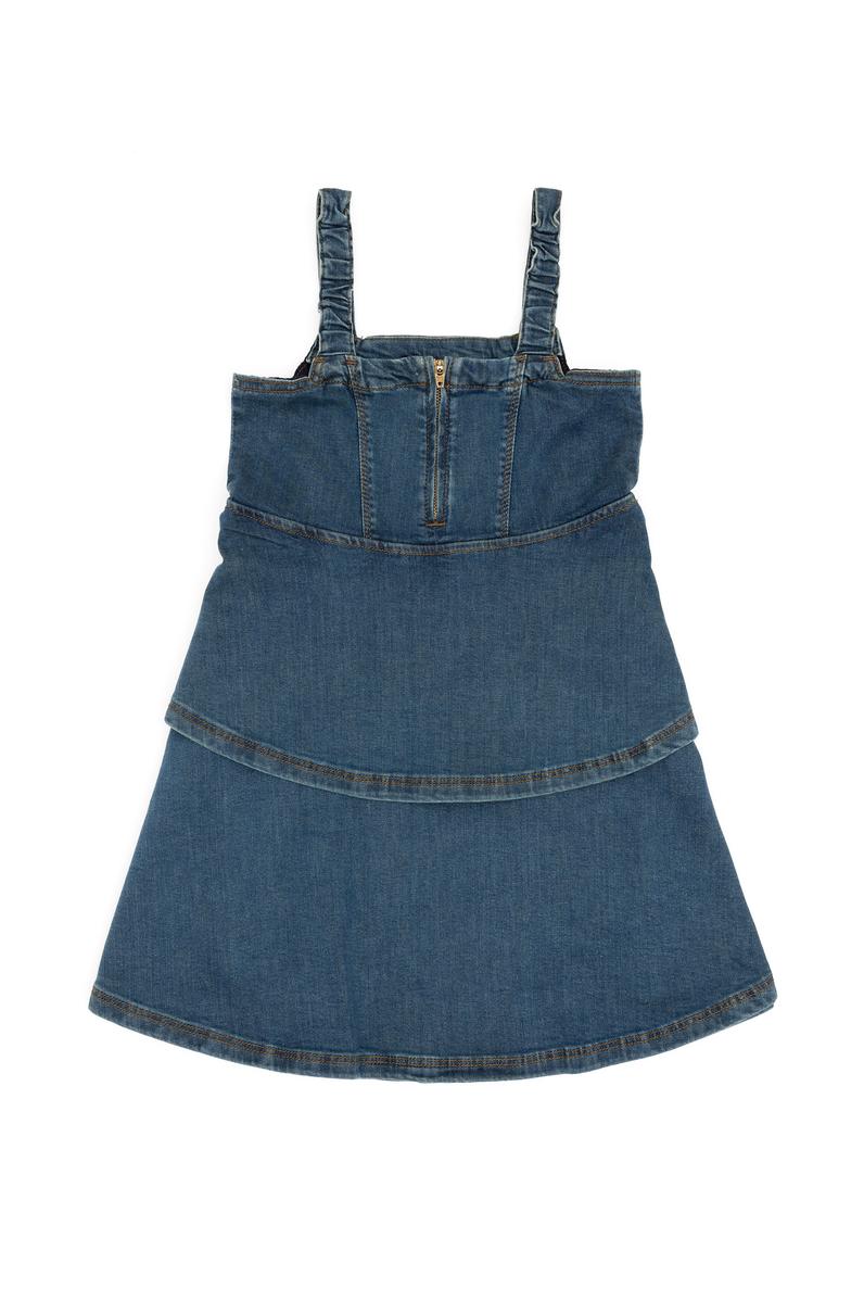 Kız Çocuk Koyu Mavi Kolsuz Jean Elbise